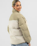 Rusty Tilly Zip Through Contrast Puffer Jacket - Oatmilk