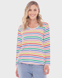 Betty Basic Megan Long Sleeve top - Rainbow Stripe