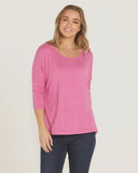 Betty Basics Milan 3/4 Sleeve Top - Winter Pink